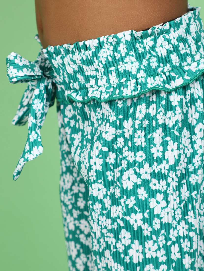 girls sea green floral printed palazzo - 20831535 -  Standard Image - 4