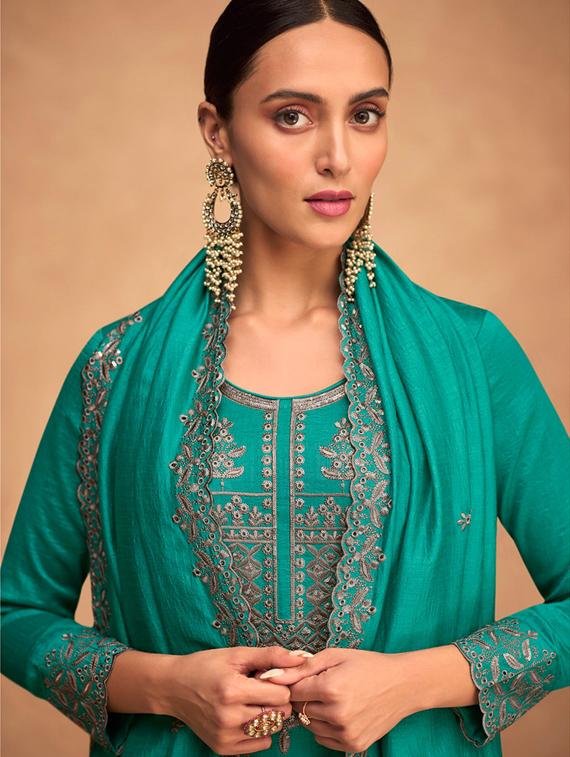 embroidered semi-stitched suit set - 20831615 - Standard Image - 1