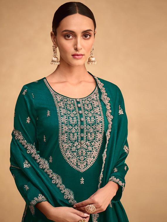 embroidered semi-stitched suit set - 20831617 - Standard Image - 1