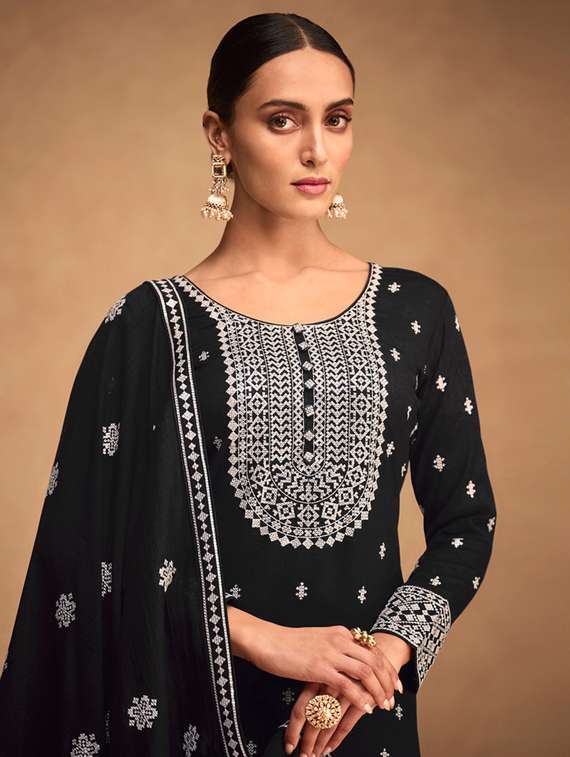 embroidered semi-stitched suit set - 20831618 - Standard Image - 1
