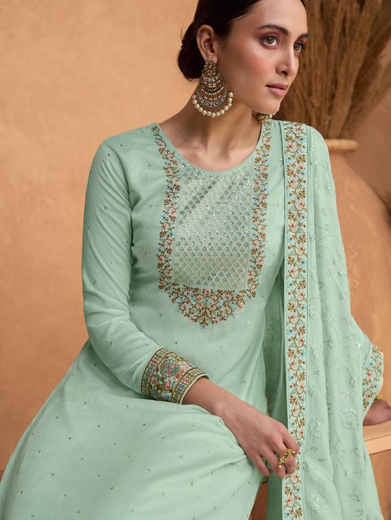 embroidered semi-stitched suit set - 20831625 - Standard Image - 1