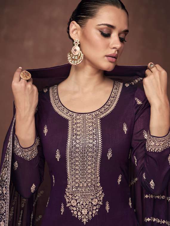 embroidered semi-stitched suit set - 20831630 - Standard Image - 1