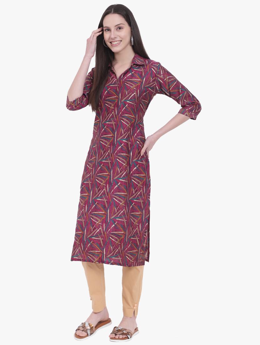 women three quarter sleeve straight kurta - 20832088 - Standard Image - 1