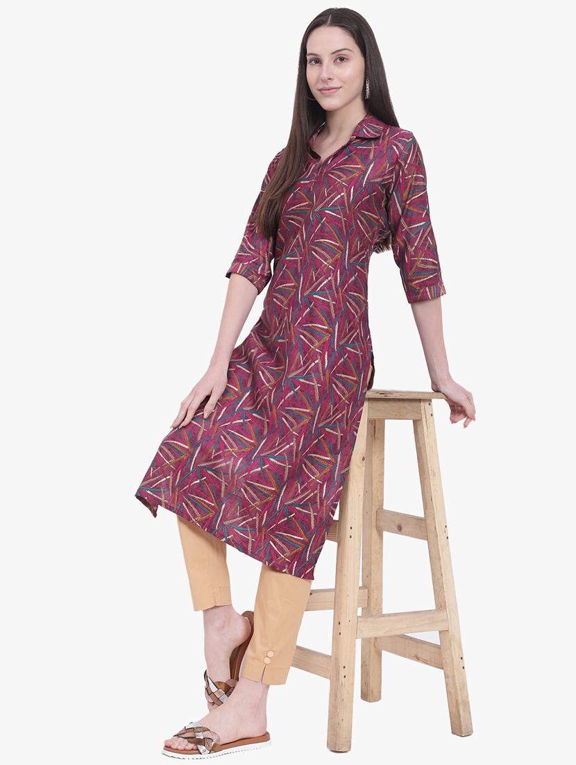 women three quarter sleeve straight kurta - 20832088 - Standard Image - 4