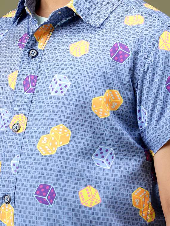 blue viscos printed rayon shirt - 20832097 -  Standard Image - 4