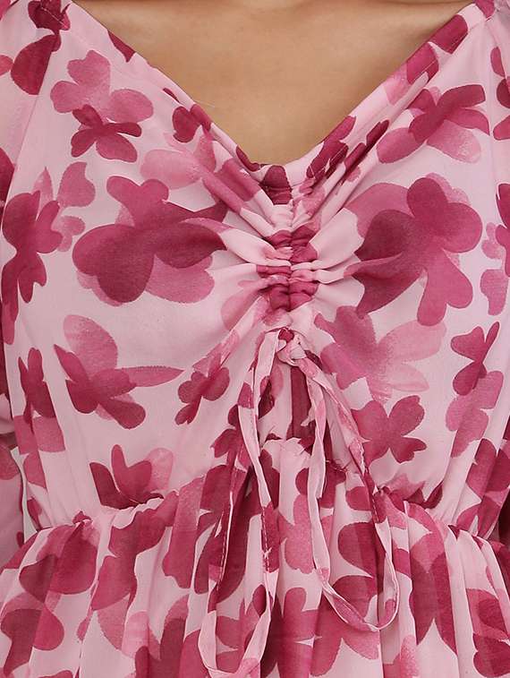 women pink floral printed fit & flare dress - 20832202 - Standard Image - 4