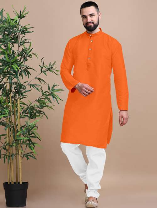 men solid mandarin neck long kurta