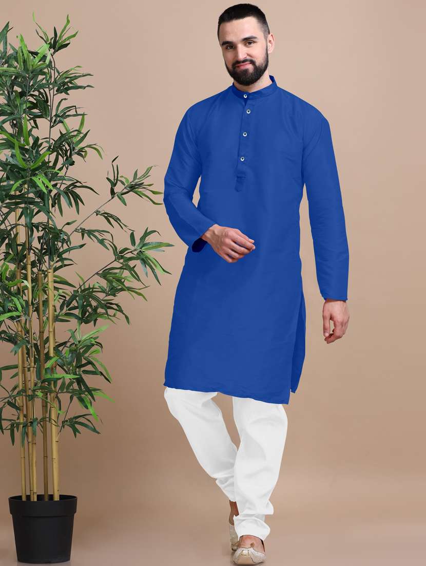 men solid long sleeve kurta pajama set