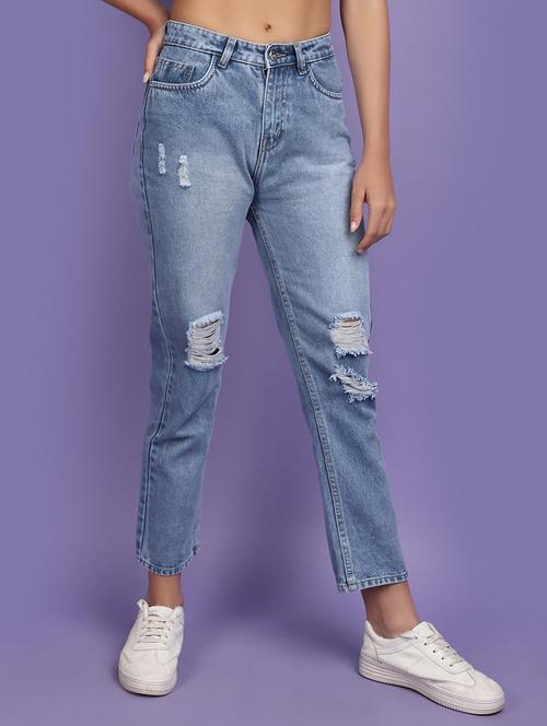 light blue distressed detailed denim jeans - 20836582 -  Standard Image - 0