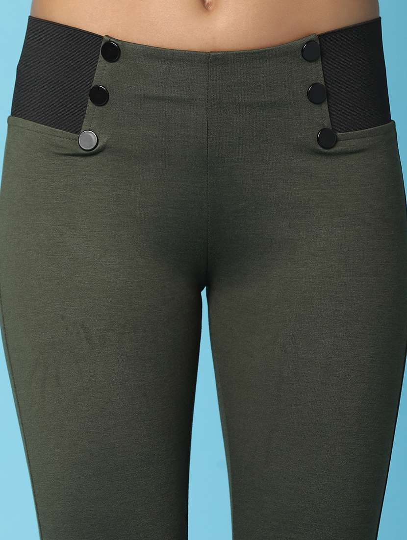 solid olive green detailed jegging - 20836682 -  Standard Image - 4
