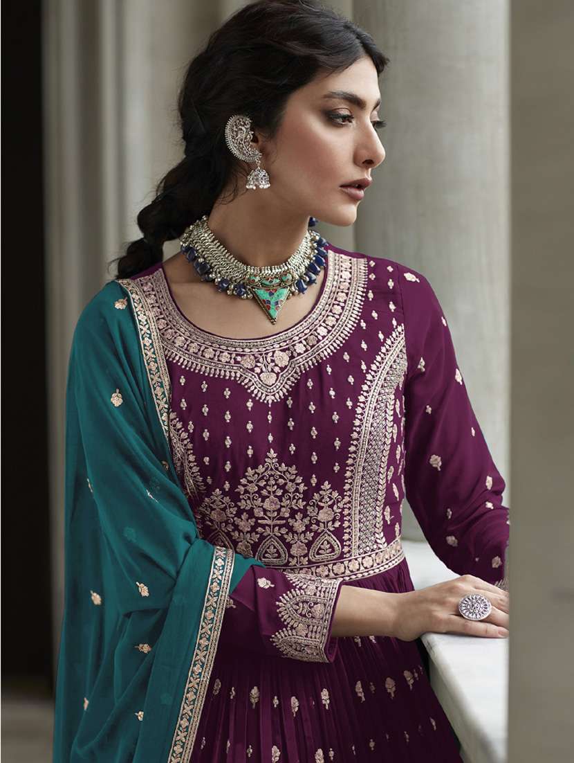 embroidered semi-stitched suit set - 20836752 - Standard Image - 1