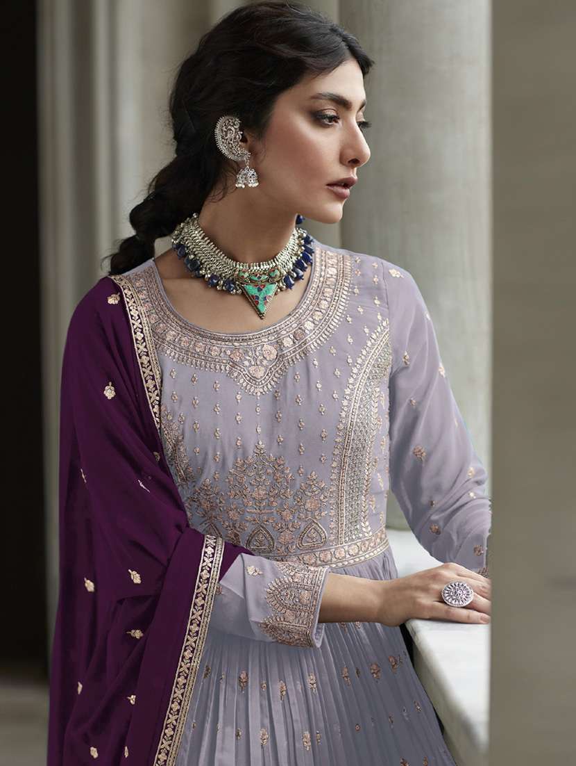 embroidered semi-stitched suit set - 20836754 -  Standard Image - 1