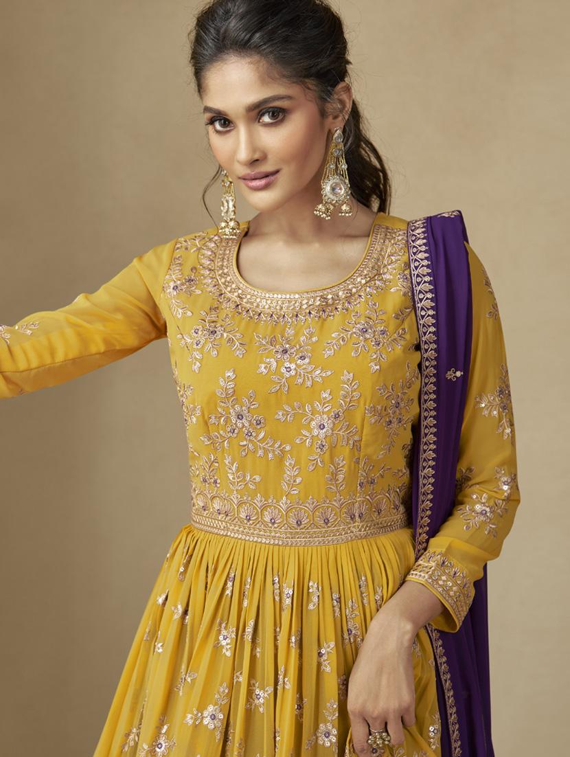 embroidered semi-stitched suit set - 20836767 - Standard Image - 1