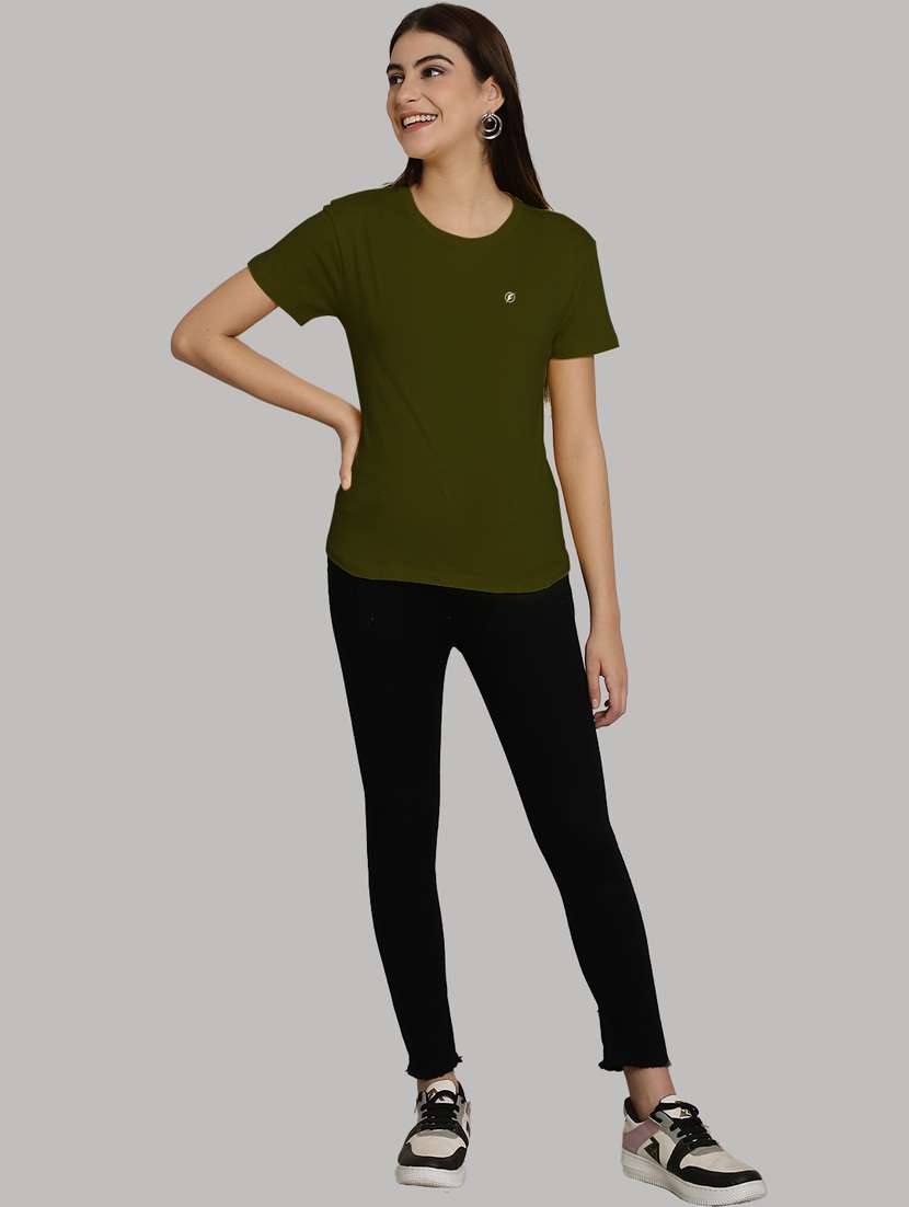 olive cotton solid t-shirt - 20836869 - Standard Image - 4