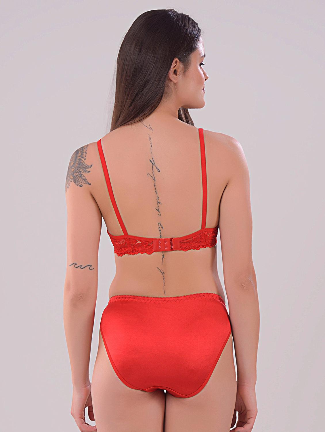 red lycra blend bras and panty set - 20837429 -  Standard Image - 1