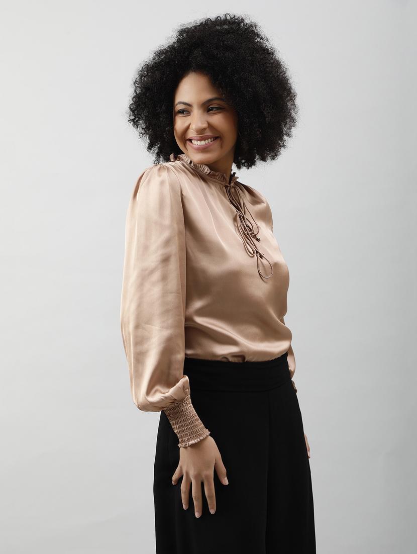 solid brown satin regular top - 20837653 - Standard Image - 1