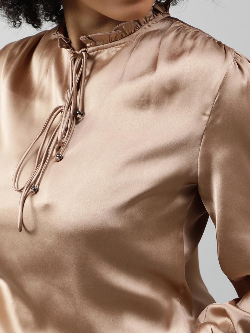solid brown satin regular top - 20837653 - Standard Image - 6