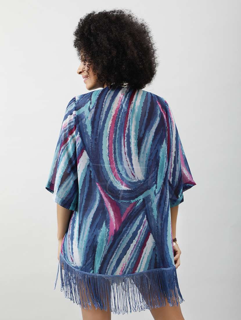 women blue printed regular shrug - 20837655 - Standard Image - 4