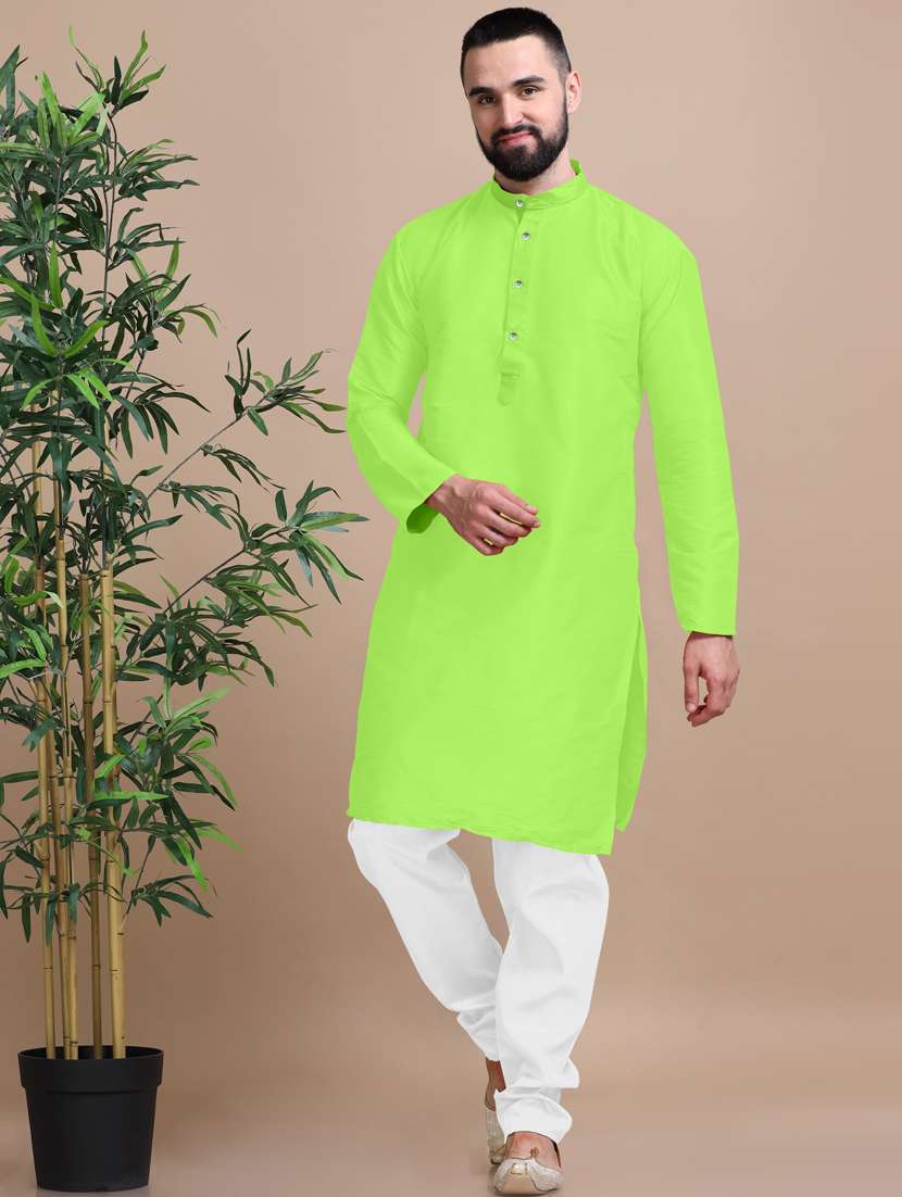 men solid long sleeve kurta pajama set