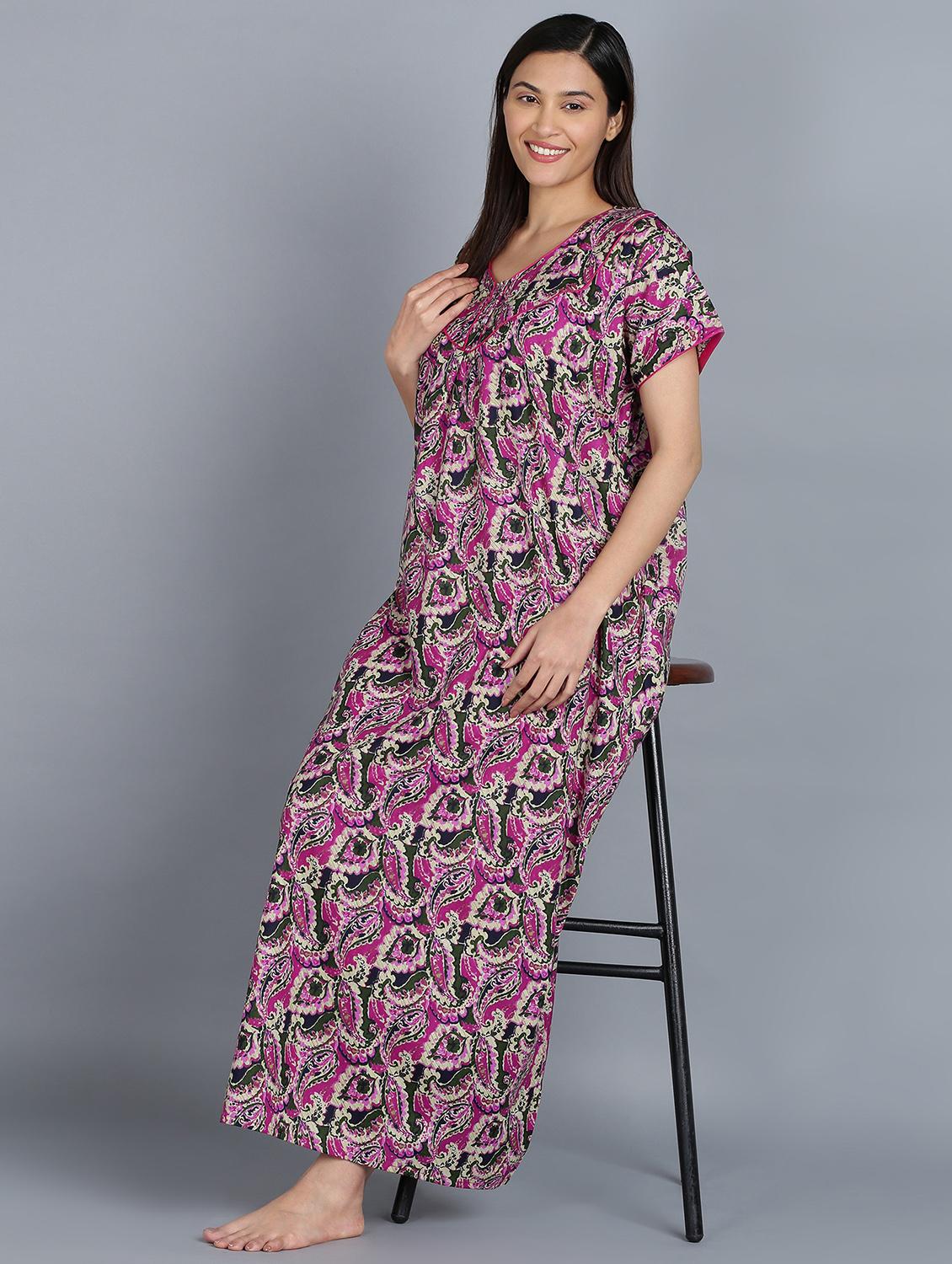 women v neck printed nighty - 20838128 -  Standard Image - 1