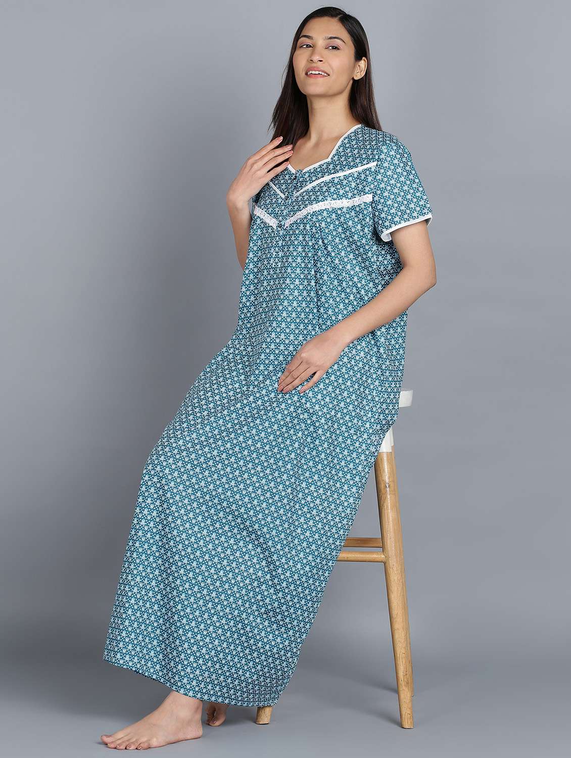 green cotton printed nighty - 20838130 -  Standard Image - 1