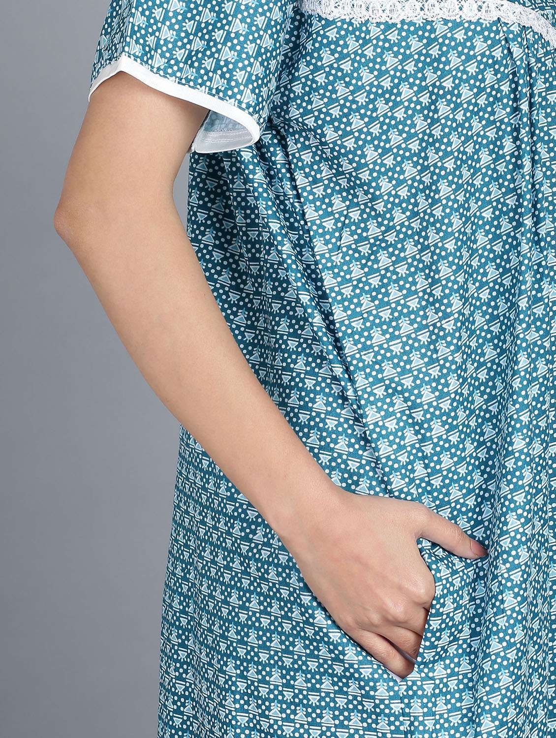 green cotton printed nighty - 20838130 - Standard Image - 6