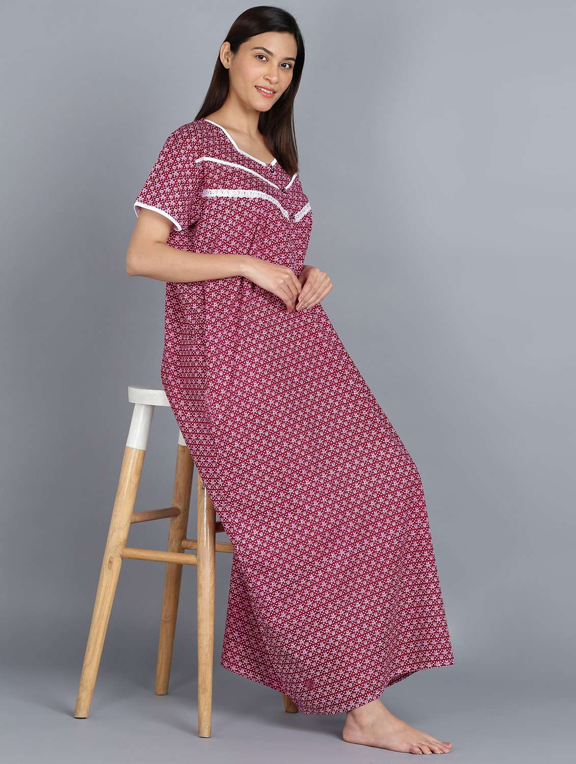 pink cotton printed nighty - 20838134 - Standard Image - 1