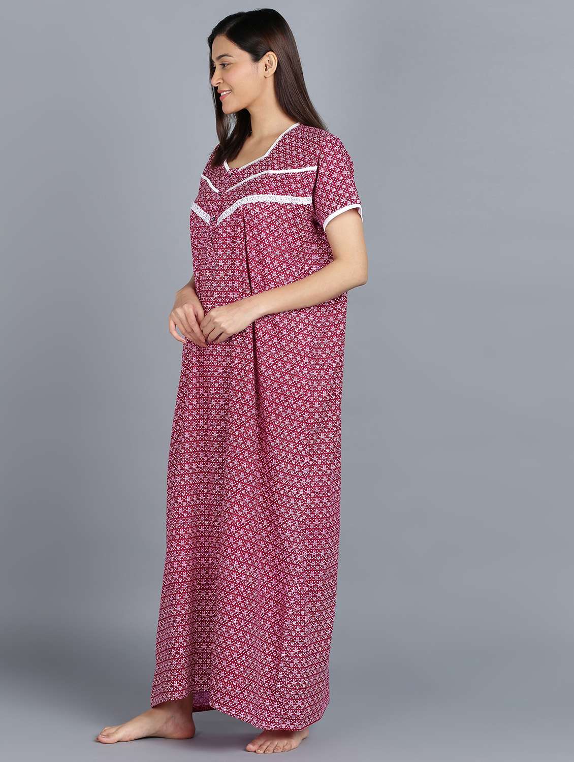 pink cotton printed nighty - 20838134 - Standard Image - 4