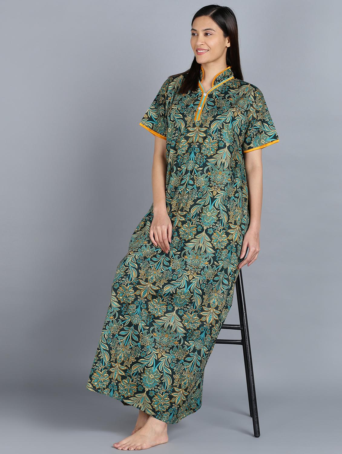 green cotton printed nighty - 20838135 - Standard Image - 1