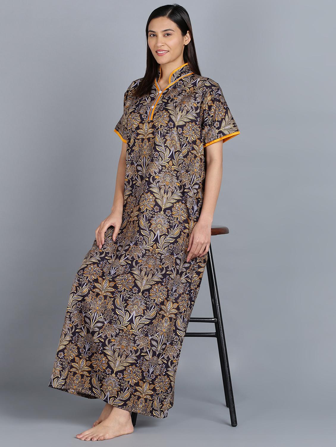 black cotton printed nighty - 20838139 - Standard Image - 1