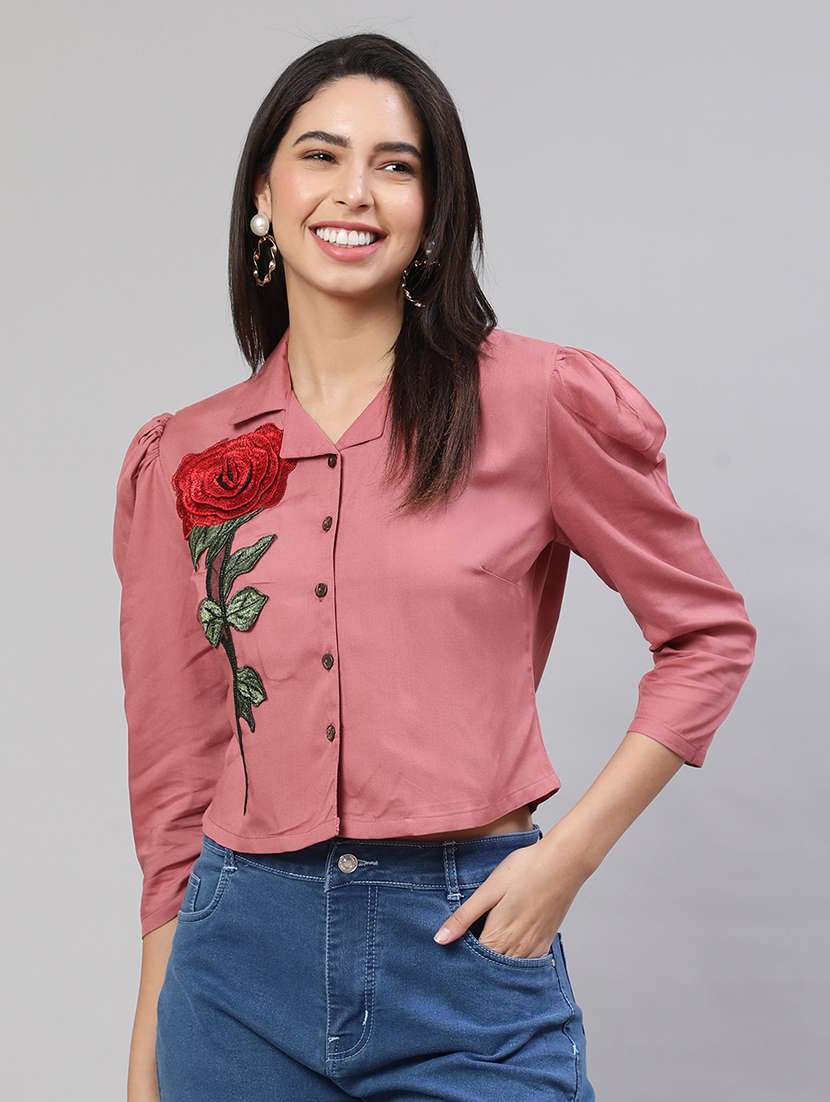 mauve rayon embroidered shirt