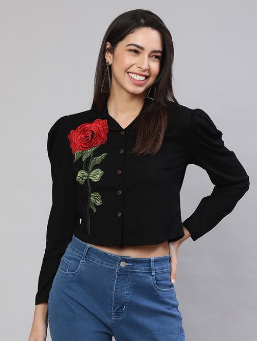 women applique work puff sleeves shirt - 20838173 -  Standard Image - 0