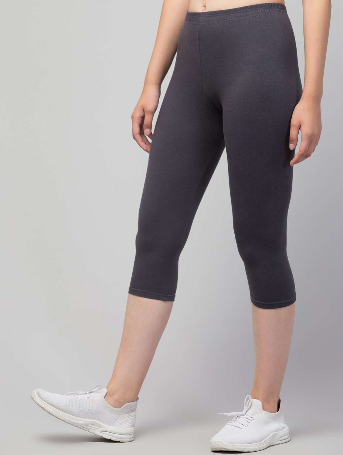 solid grey cotton lycra capri - 20838342 -  Standard Image - 1