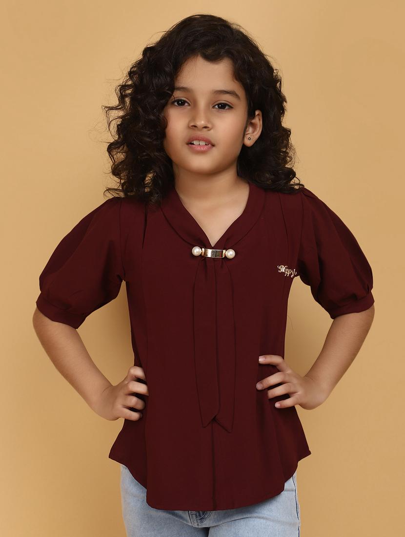 girls v neck solid color top