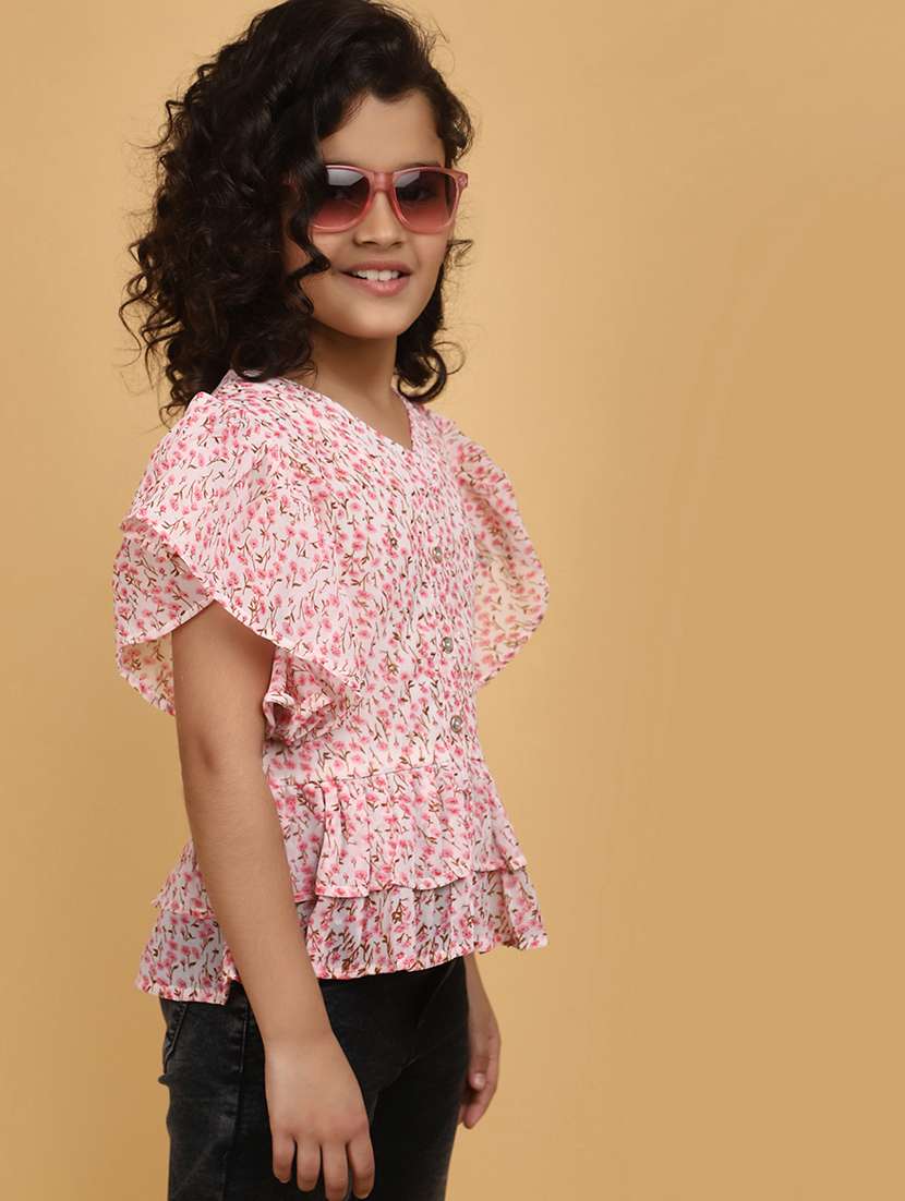 girls v neck floral printed top - 20839381 -  Standard Image - 1
