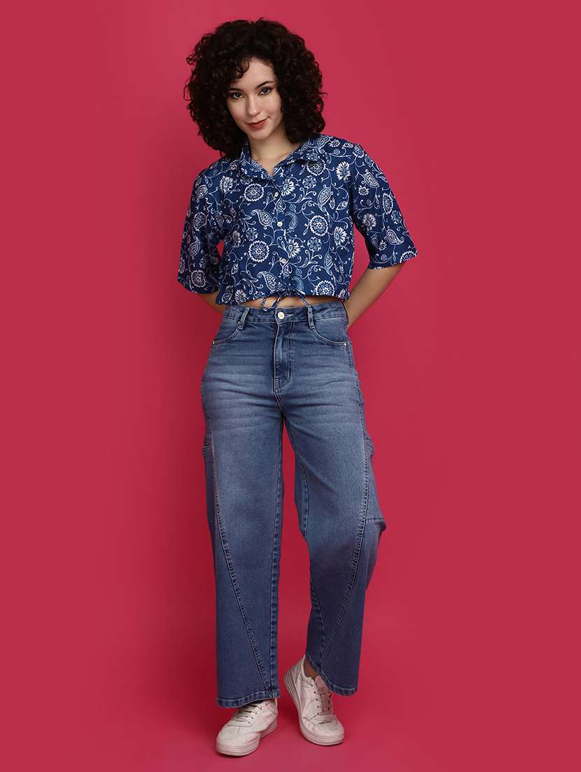 women blue cotton regular top - 20839397 -  Standard Image - 4