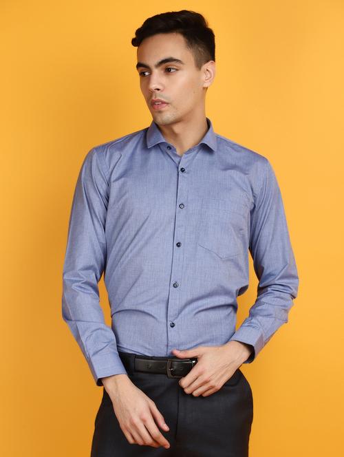men blue regular fit plain formal shirt - 20839410 -  Standard Image - 0