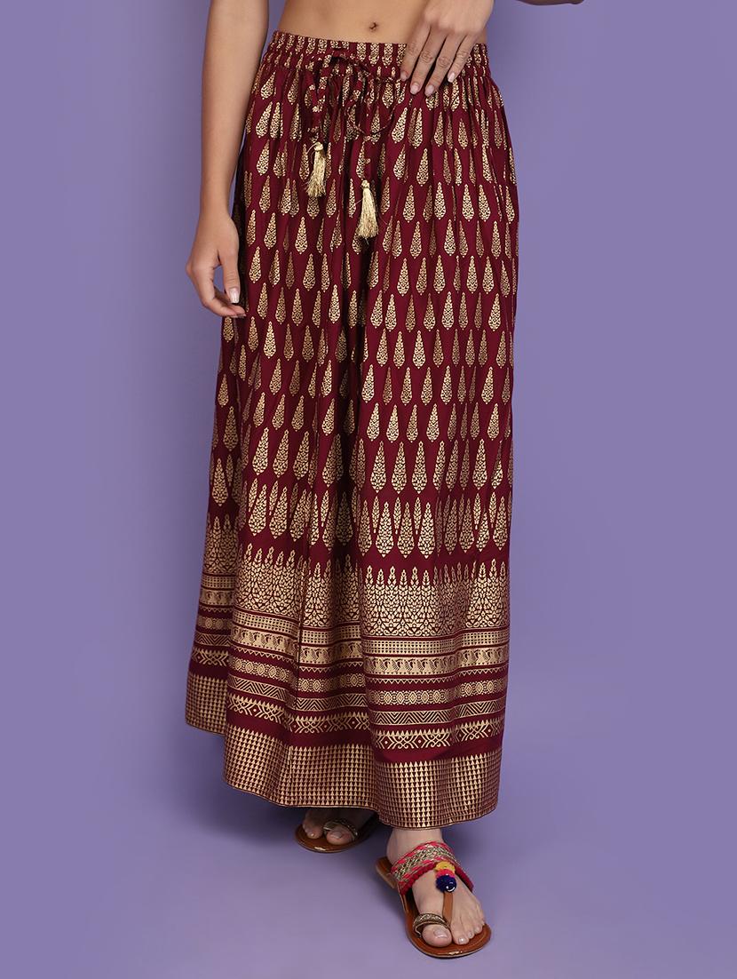 women maroon printed detailed skirt - 20839469 -  Zoom Image - 0