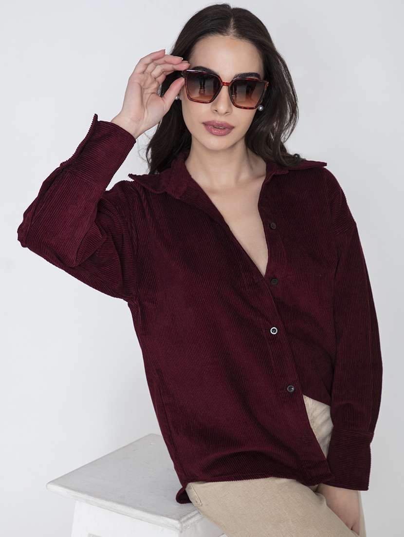 burgundy cotton corduroy regular shirt