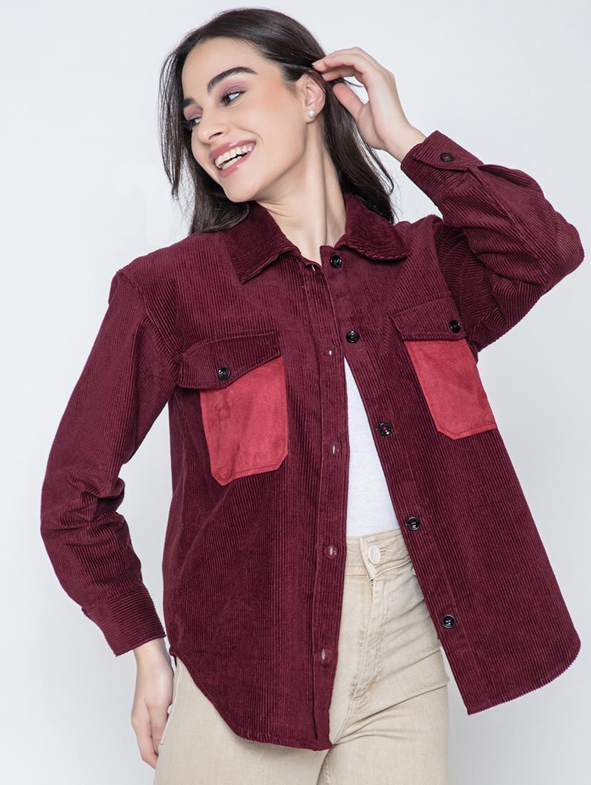 maroon cotton corduroy oversized shirt - 20840449 - Standard Image - 1