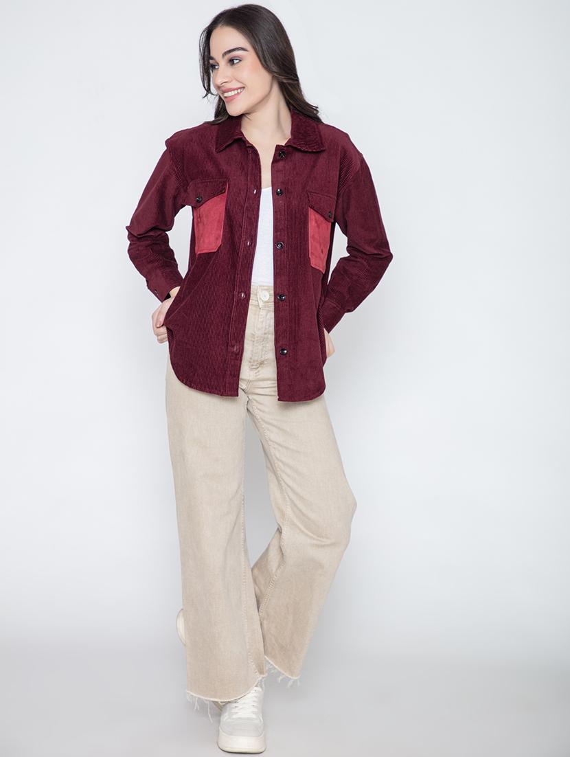 maroon cotton corduroy oversized shirt - 20840449 - Standard Image - 4