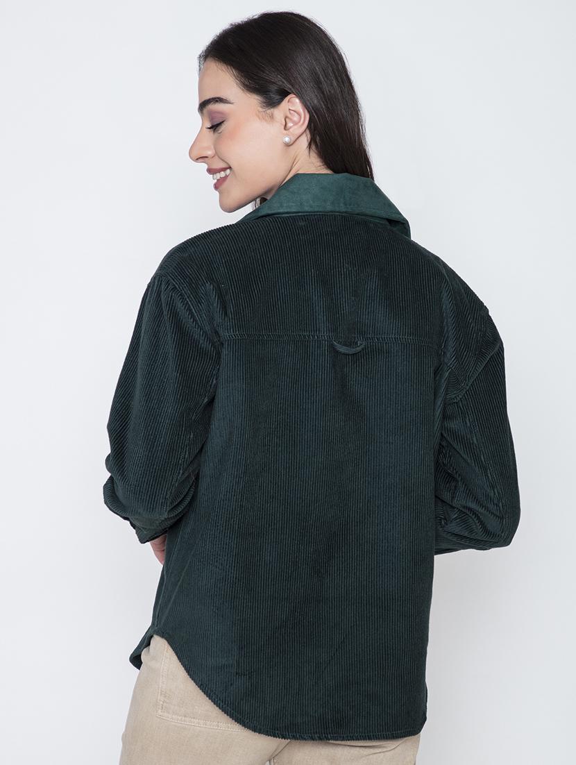 women bottle green cotton corduroy shacket - 20840451 - Standard Image - 4