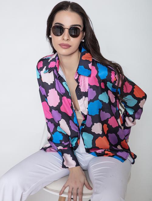 multi colored satin oversized shirt - 20840452 -  Standard Image - 0