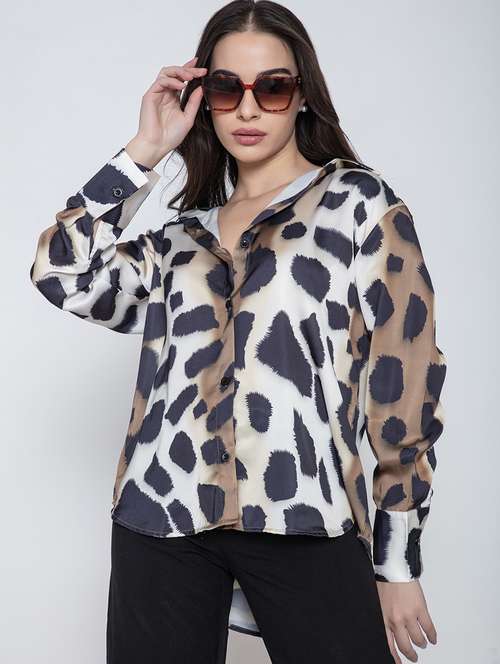 beige satin oversized shirt - 20840454 -  Standard Image - 0