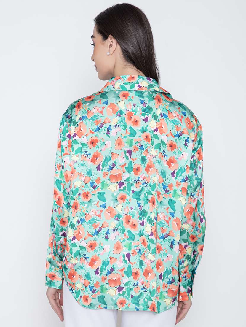 green floral satin oversized shirt - 20840457 - Standard Image - 4