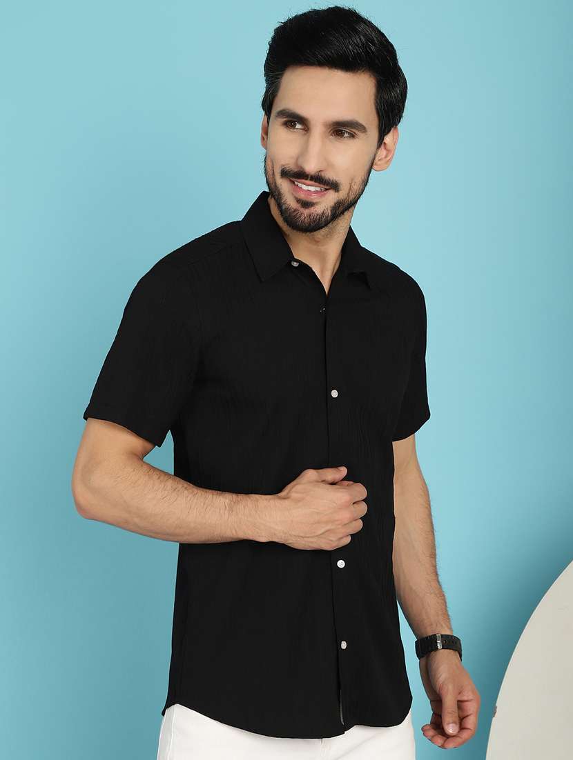 black cotton blend casual shirt - 20840508 -  Standard Image - 1