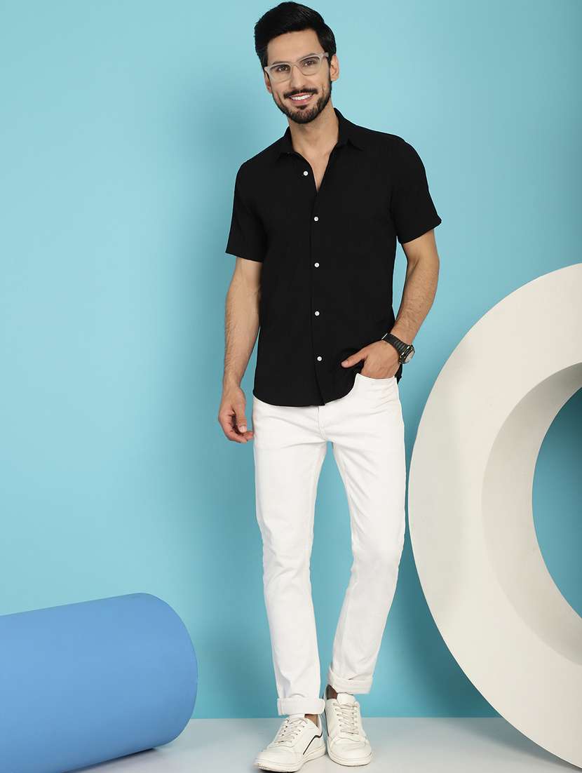 black cotton blend casual shirt - 20840508 -  Standard Image - 4