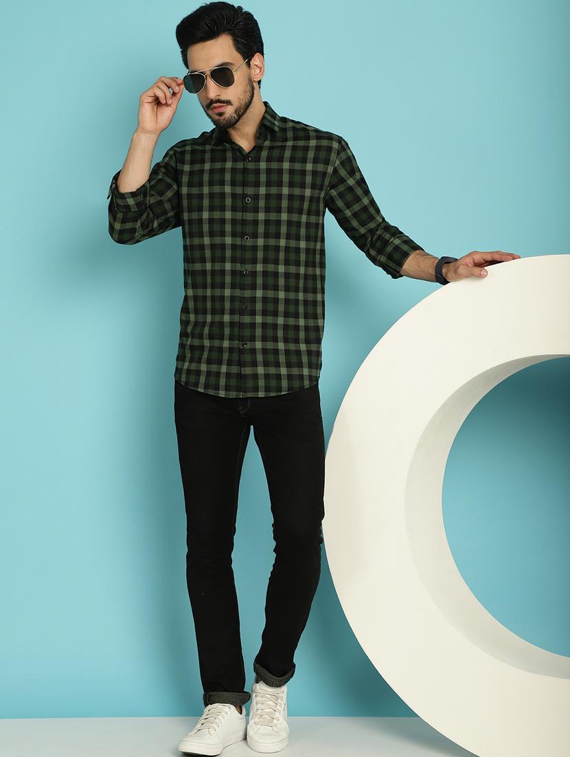 men green regular fit checkered casual shirt - 20840513 - Standard Image - 4