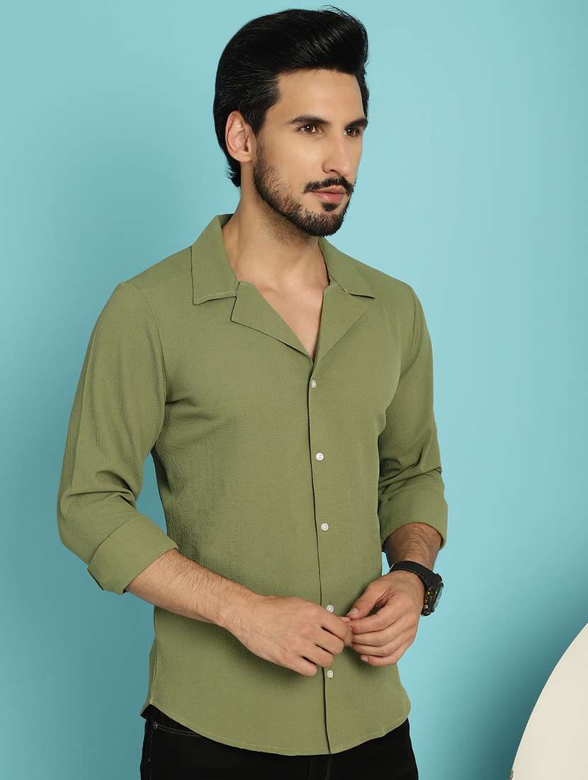 olive cotton casual shirt - 20840523 -  Standard Image - 1