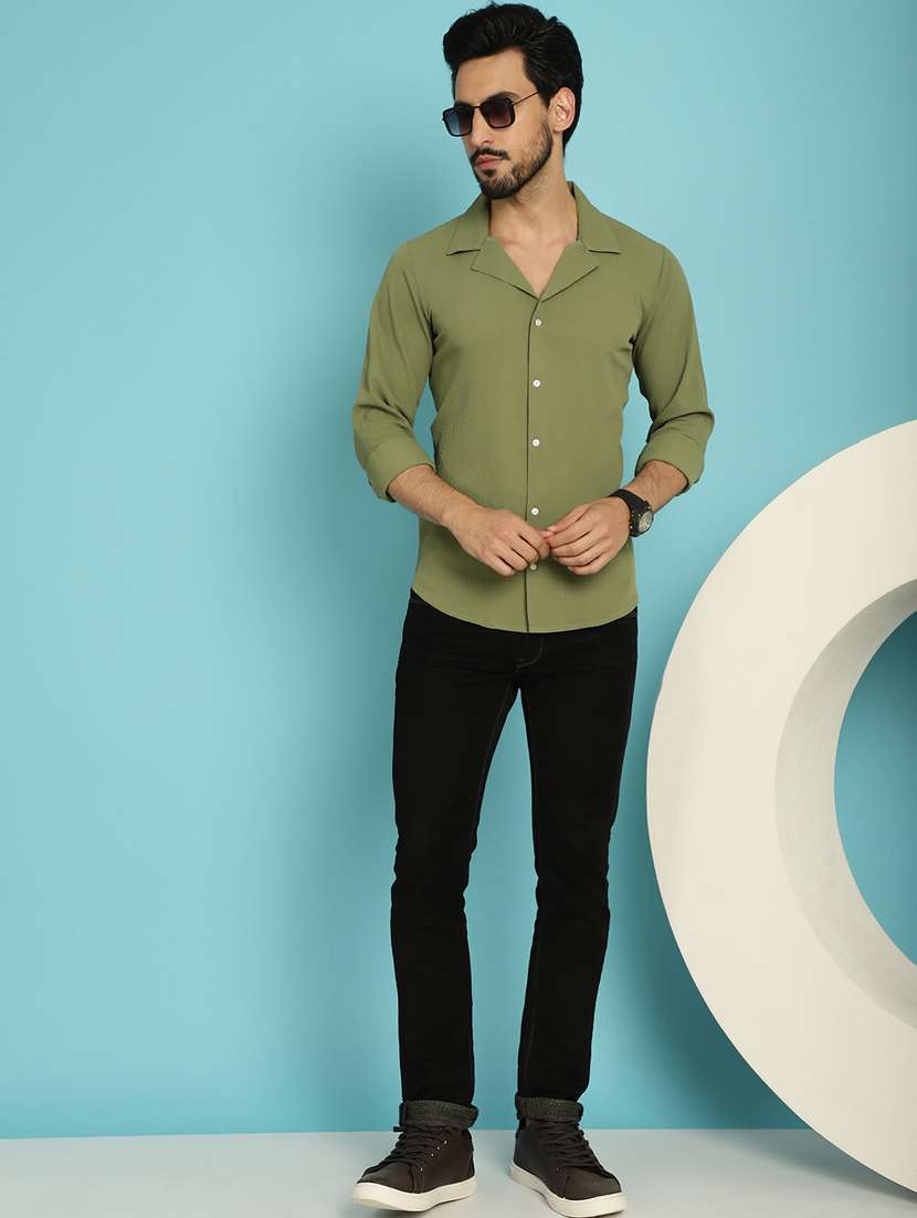 olive cotton casual shirt - 20840523 -  Standard Image - 4